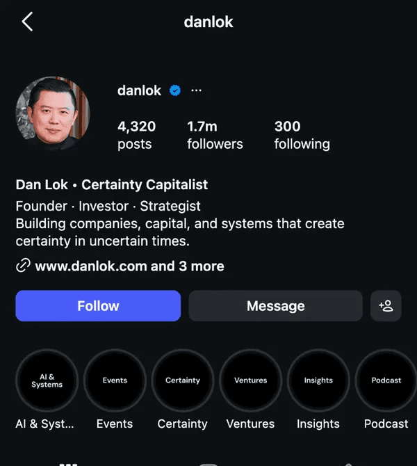 Instagram profile of a faceless course creator account