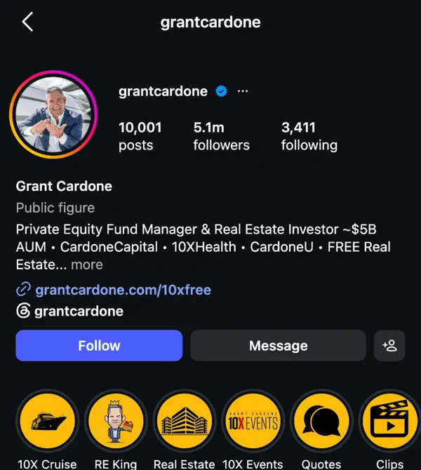 Instagram profile of a faceless course creator account