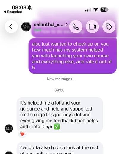 DM screenshot: student rating the course and support 5 out of 5